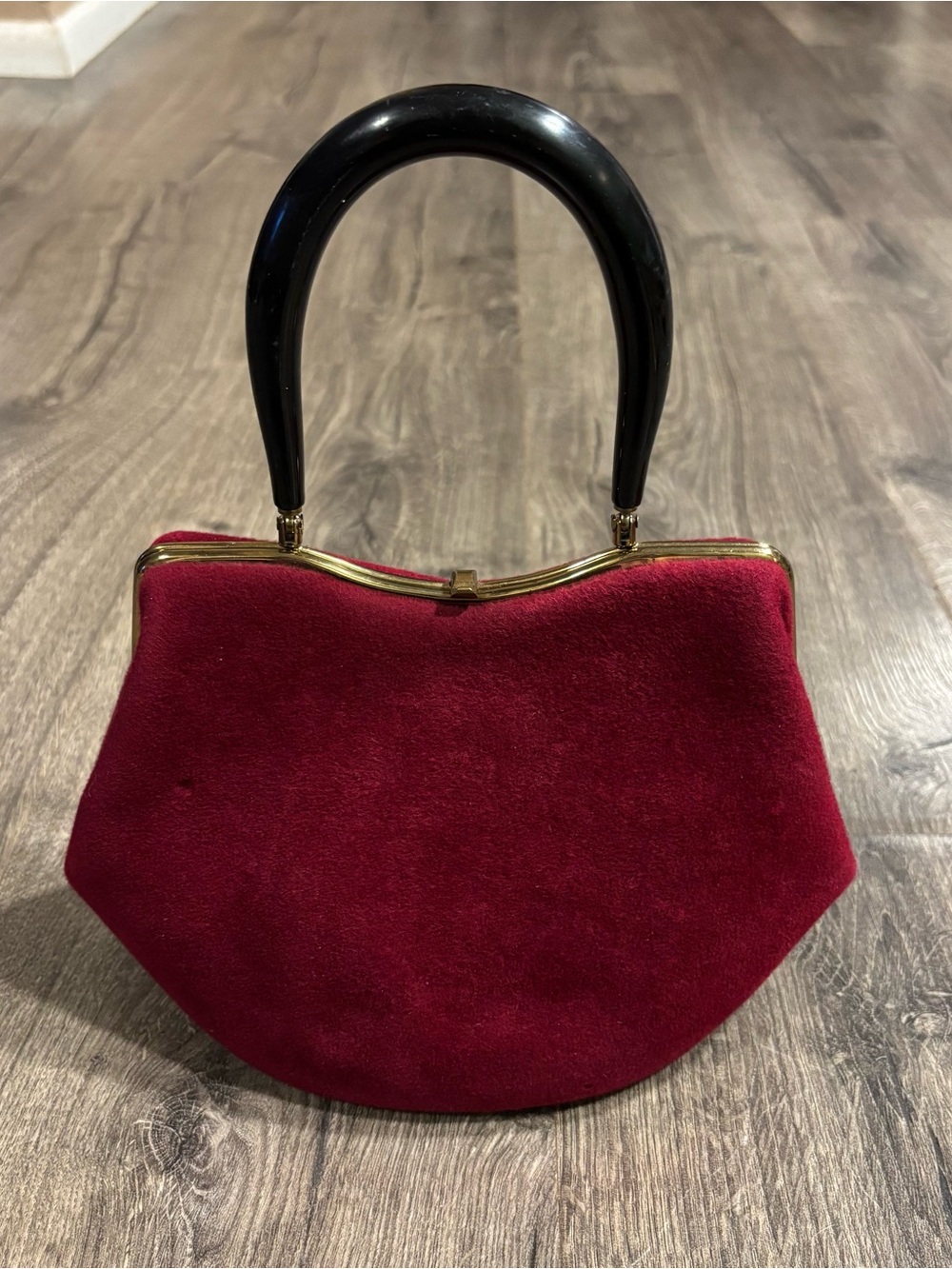 1950s Morris Moskowitz Vintage Maroon Wool Handbag with Bakelite Handle - Picture 3 of 14